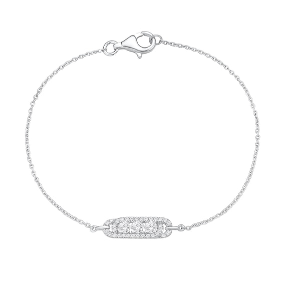 1/2 CT. T.w. Diamond Paper Clip Plaque Bracelet in 10K White Gold