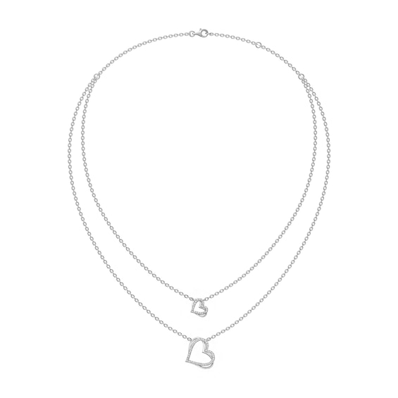 1/5 CT. T.w. Diamond and Blue Sapphire Double-Heart Layered Necklace in 10K White Gold