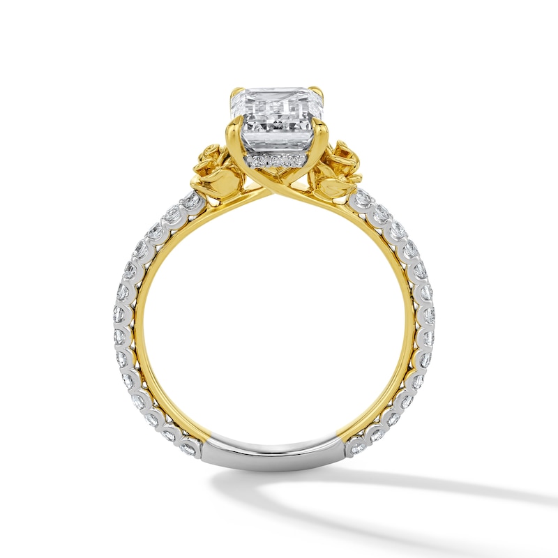 Main Image 3 of Enchanted Disney Belle 2-1/2 CT. T.W. Emerald-Cut Certified Lab-Grown Diamond Engagement Ring in 14K Two-Tone Gold (F/VS2)