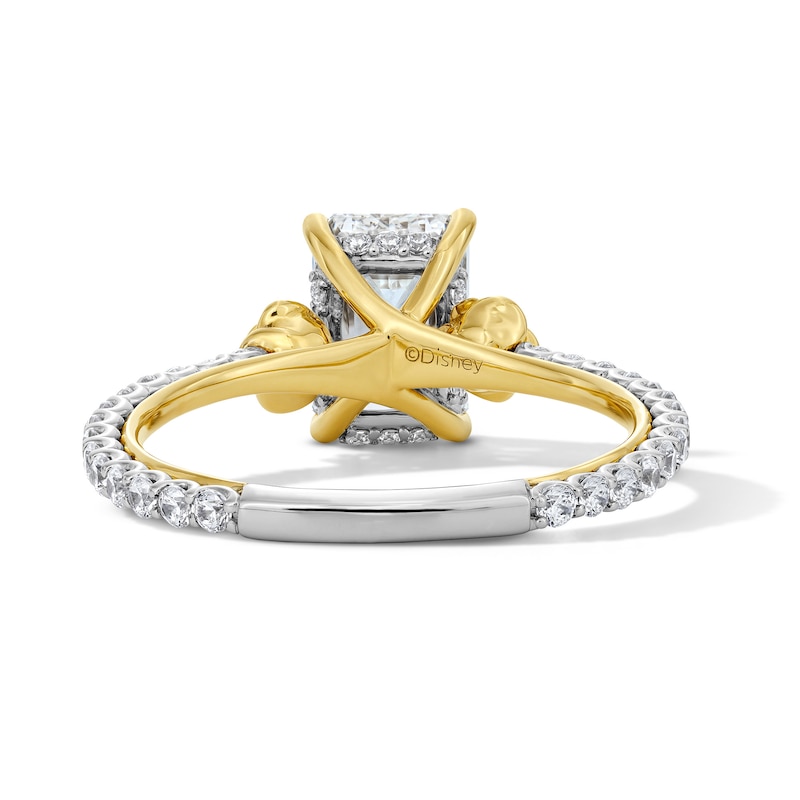 Main Image 7 of Enchanted Disney Belle 2-1/2 CT. T.W. Emerald-Cut Certified Lab-Grown Diamond Engagement Ring in 14K Two-Tone Gold (F/VS2)