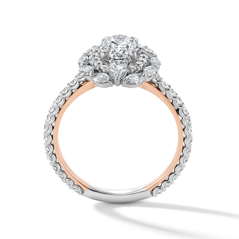 Main Image 3 of Enchanted Disney Aurora 2-1/4 CT. T.W. Oval Certified Lab-Grown Diamond Frame Ring in 14K Two-Tone Gold (F/VS2)