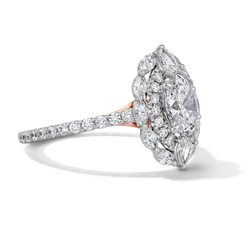 Main Image 4 of Enchanted Disney Aurora 2-1/4 CT. T.W. Oval Certified Lab-Grown Diamond Frame Ring in 14K Two-Tone Gold (F/VS2)