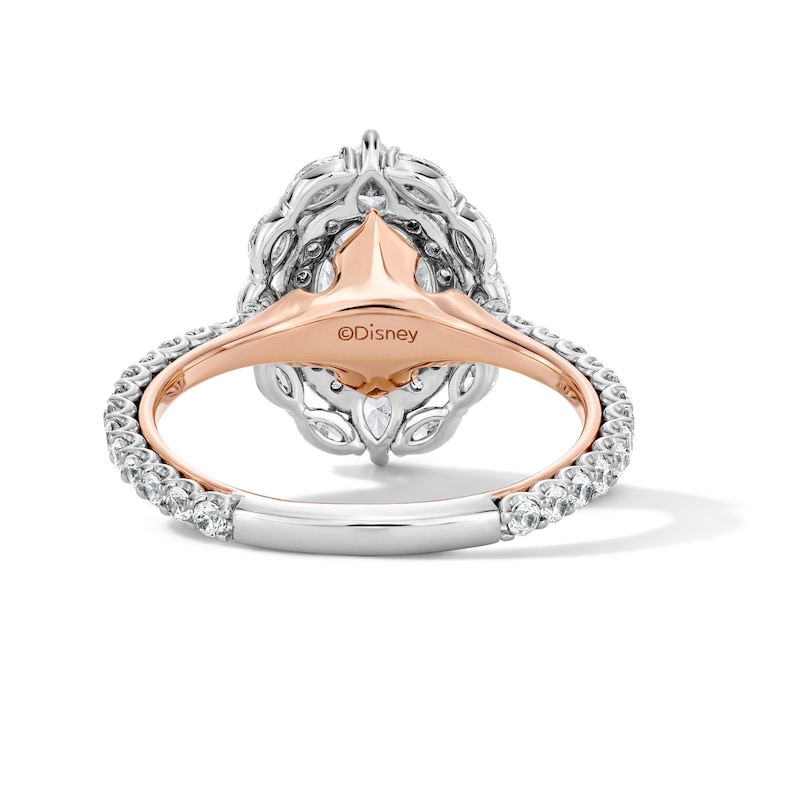 Main Image 7 of Enchanted Disney Aurora 2-1/4 CT. T.W. Oval Certified Lab-Grown Diamond Frame Ring in 14K Two-Tone Gold (F/VS2)