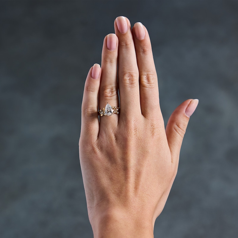 Main Image 2 of 2-1/4 CT. T.W. Pear-Shaped Certified Lab-Grown Diamond Leaf and Vine Bridal Set in 14K Gold (F/VS2)