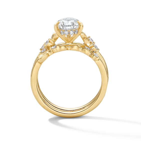2-1/4 CT. T.w. Pear-Shaped Certified Lab-Grown Diamond Leaf and Vine Bridal Set in 14K Gold (F/Vs2)