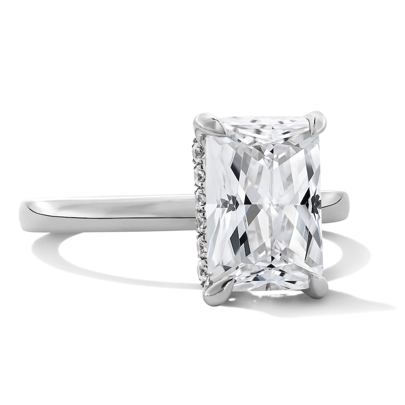 Main Image 4 of 3-1/8 CT. T.W. Radiant-Cut Certified Lab-Grown Diamond Hidden Frame Engagement Ring in 14K White Gold (F/VS2)