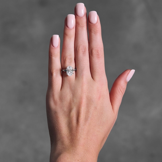 3 CT. T.w. Oval Certified Lab-Grown Diamond Hidden Frame Engagement Ring in 14K White Gold (F/Vs2)