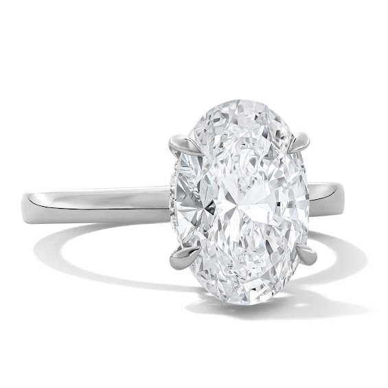 3 CT. T.w. Oval Certified Lab-Grown Diamond Hidden Frame Engagement Ring in 14K White Gold (F/Vs2)