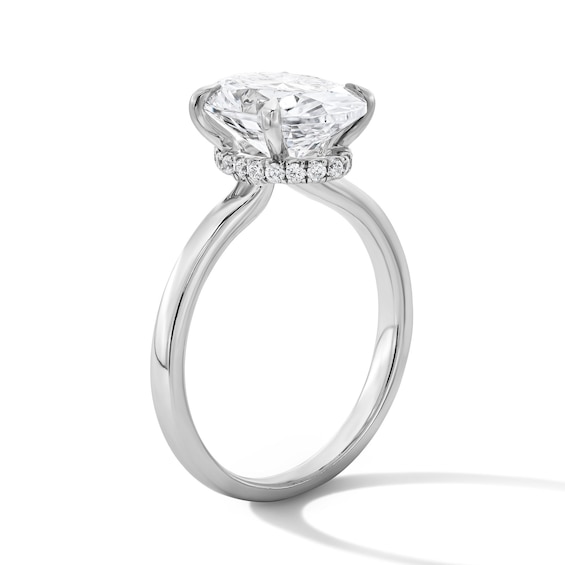 3 CT. T.w. Oval Certified Lab-Grown Diamond Hidden Frame Engagement Ring in 14K White Gold (F/Vs2)