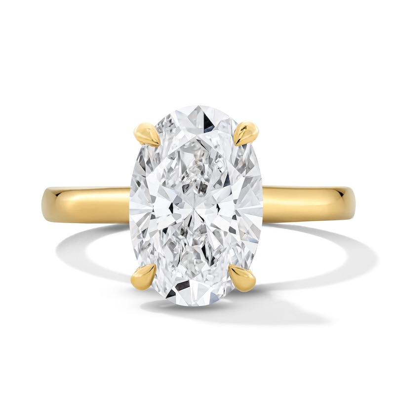 Main Image 1 of 3-1/4 CT. T.W. Oval Certified Lab-Grown Diamond Hidden Double Frame Engagement Ring in 14K Gold (F/VS2)