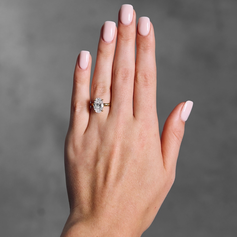 Main Image 2 of 3-1/4 CT. T.W. Oval Certified Lab-Grown Diamond Hidden Double Frame Engagement Ring in 14K Gold (F/VS2)