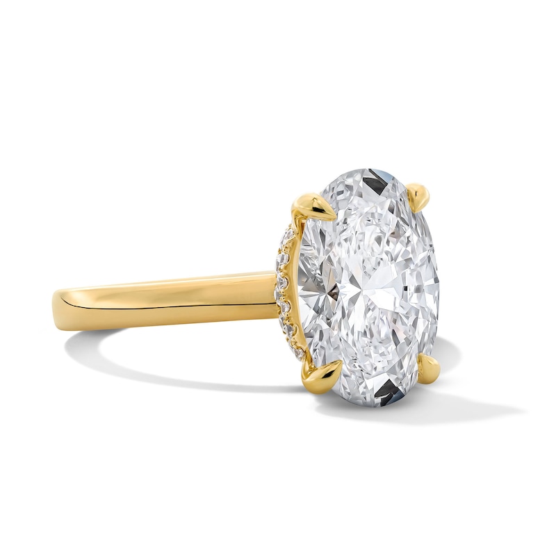 Main Image 4 of 3-1/4 CT. T.W. Oval Certified Lab-Grown Diamond Hidden Double Frame Engagement Ring in 14K Gold (F/VS2)