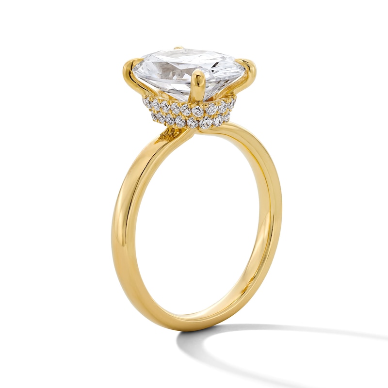 Main Image 5 of 3-1/4 CT. T.W. Oval Certified Lab-Grown Diamond Hidden Double Frame Engagement Ring in 14K Gold (F/VS2)