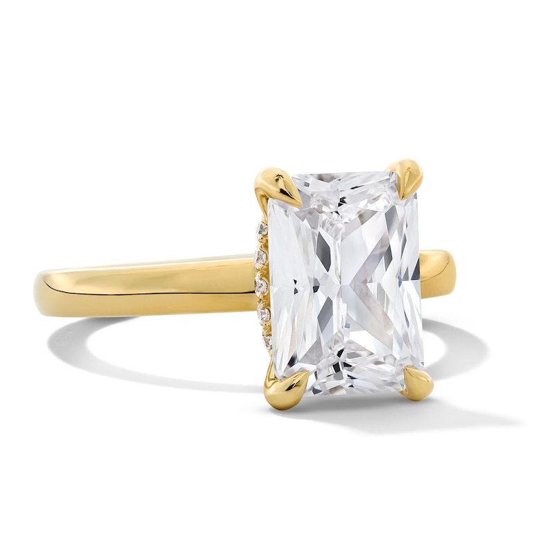 Main Image 4 of 3-1/4 CT. T.W. Radiant-Cut Certified Lab-Grown Diamond Hidden Double Frame Engagement Ring in 14K Gold (F/VS2)