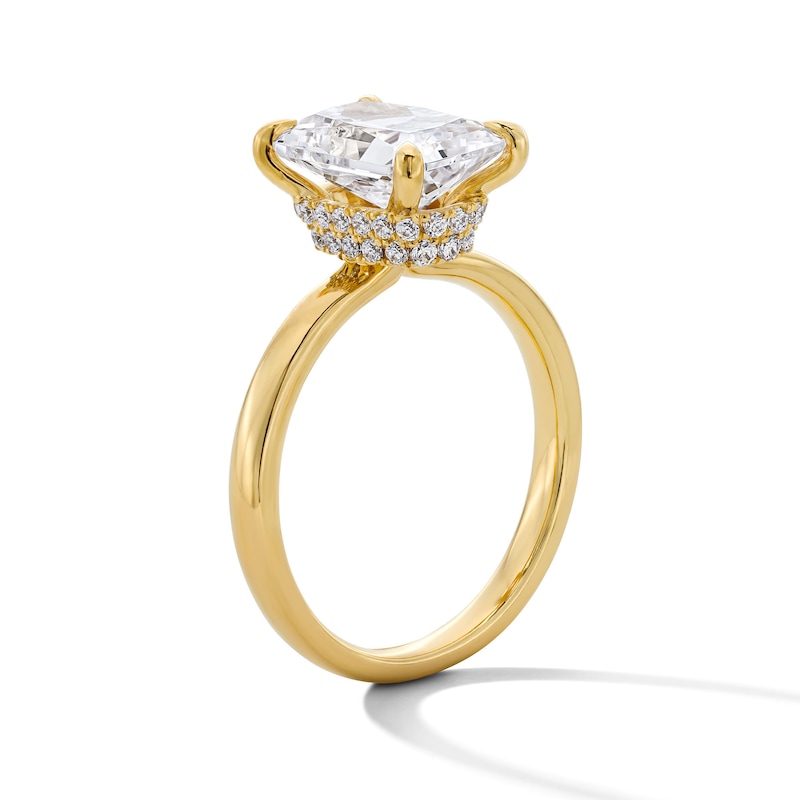 Main Image 5 of 3-1/4 CT. T.W. Radiant-Cut Certified Lab-Grown Diamond Hidden Double Frame Engagement Ring in 14K Gold (F/VS2)