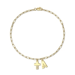 1/20 CT. T.W. Certified Lab-Grown Diamond Initial, Name, and Cross Bracelet (F/VS2) (1 Name, 1 Initial) - 7.25”