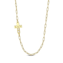 1/10 CT. T.W. Certified Lab-Grown Diamond Paper Clip Chain Necklace with Initial Cross (F/VS2) (1-3 Initials)