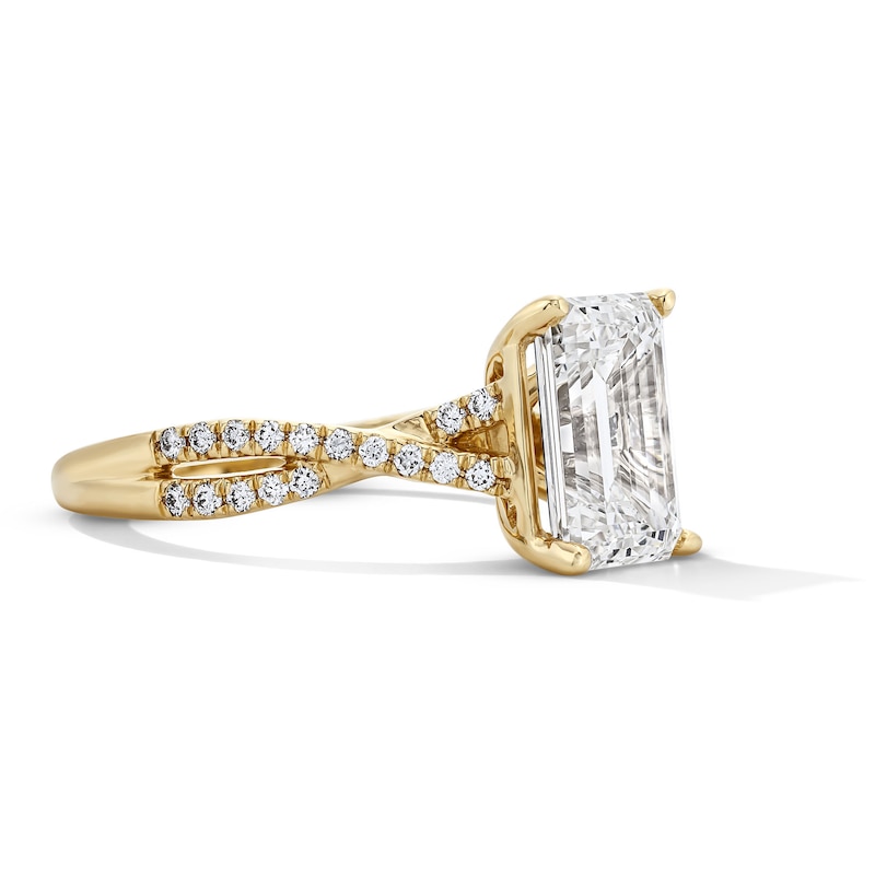 Main Image 3 of 3-1/4 CT. T.W. Emerald-Cut Certified Lab-Grown Diamond Engagement Ring in 14K Gold (F/VS2)