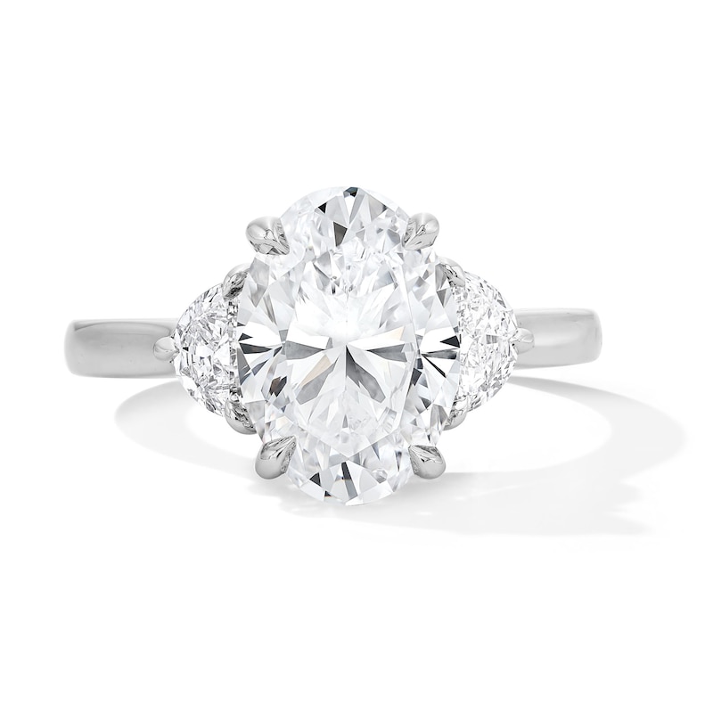 Main Image 1 of 3-5/8 CT. T.W. Oval-Cut and Half-Moon Certified Lab-Grown Diamond Three-Stone Engagement Ring in 14K White Gold (F/VS2)