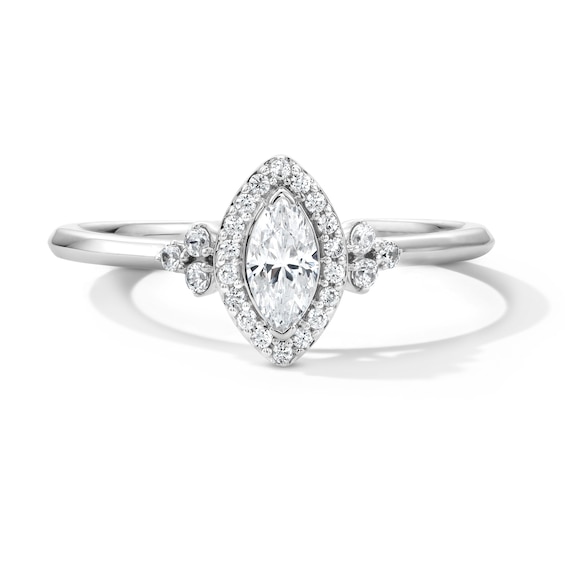 1/3 CT. T.w. Marquise-Cut Certified Lab-Grown Diamond Frame Promise Ring in 10K White Gold (F/Si2)