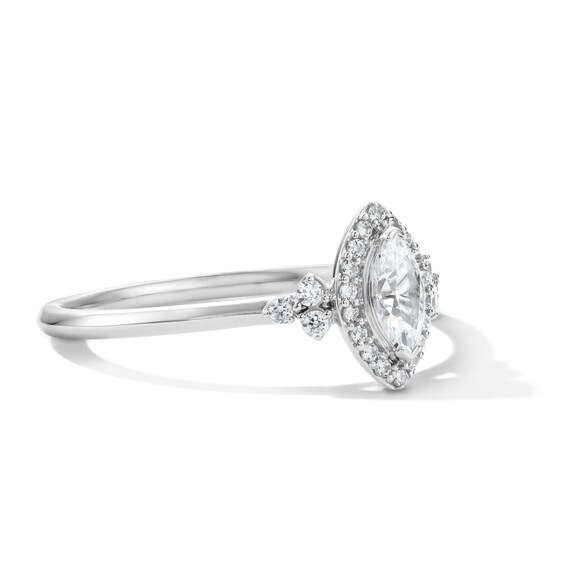 1/3 CT. T.w. Marquise-Cut Certified Lab-Grown Diamond Frame Promise Ring in 10K White Gold (F/Si2)