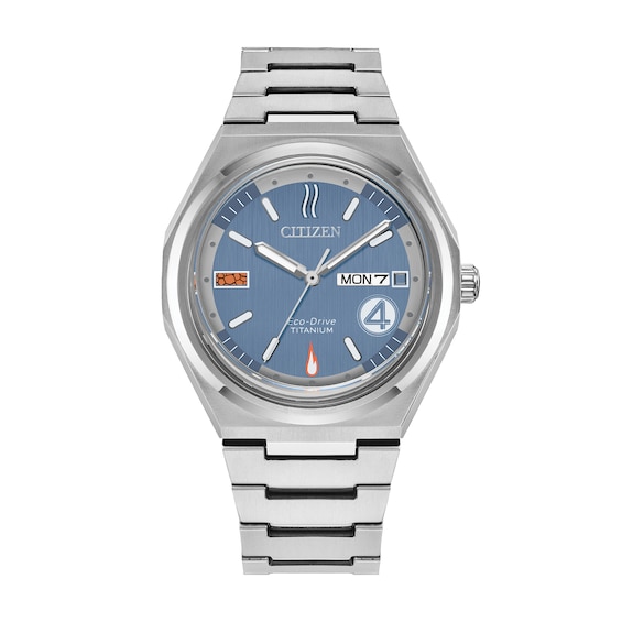 Menâs Citizen Eco-Drive® Marvel The Fantastic 4 Super Titanium⢠Watch with Blue Dial (Model: Aw0131-66W)