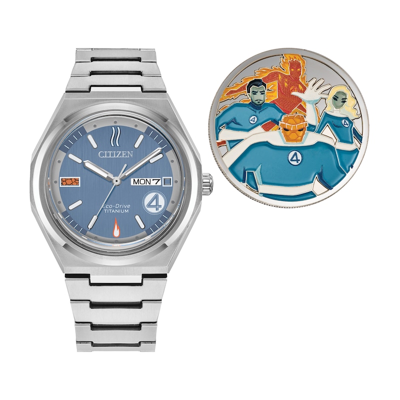 Main Image 5 of Men’s Citizen Eco-Drive® Marvel The Fantastic 4 Super Titanium™ Watch with Blue Dial (Model: AW0131-66W)