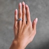 Thumbnail Image 2 of Enchanted Disney Belle Cushion-Cut Blue Topaz and 1/2 CT. T.W. Diamond Frame Ring in 14K White Gold