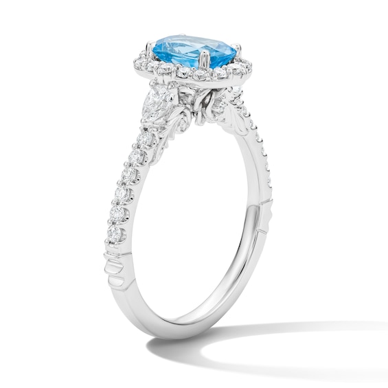 Enchanted Disney Belle Cushion-Cut Blue Topaz and 1/2 CT. T.w. Diamond Frame Ring in 14K White Gold