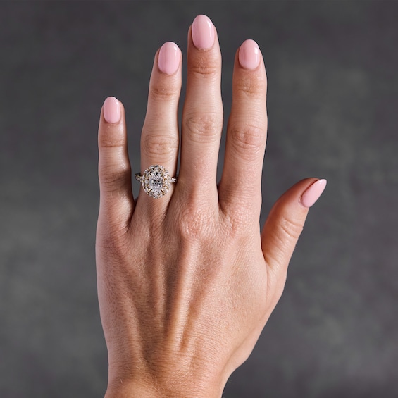 3 CT. T.w. Oval Certified Lab-Grown Diamond Double-Frame Engagement Ring in 14K Gold (F/Vs2)