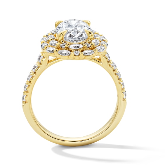 3 CT. T.w. Oval Certified Lab-Grown Diamond Double-Frame Engagement Ring in 14K Gold (F/Vs2)