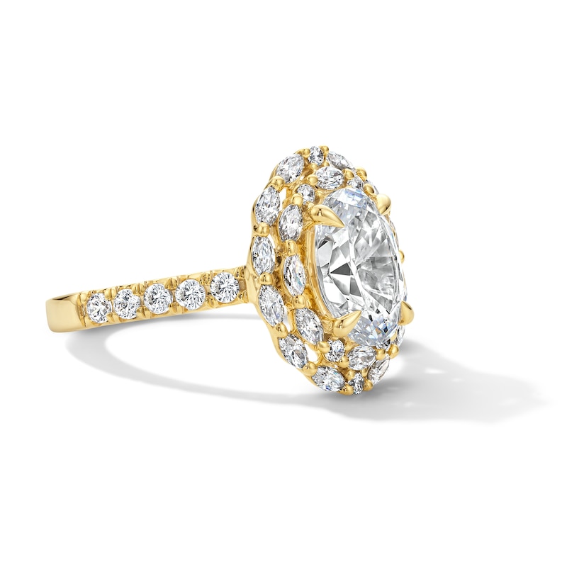 Main Image 4 of 3 CT. T.W. Oval Certified Lab-Grown Diamond Double-Frame Engagement Ring in 14K Gold (F/VS2)