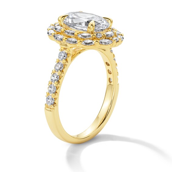 3 CT. T.w. Oval Certified Lab-Grown Diamond Double-Frame Engagement Ring in 14K Gold (F/Vs2)