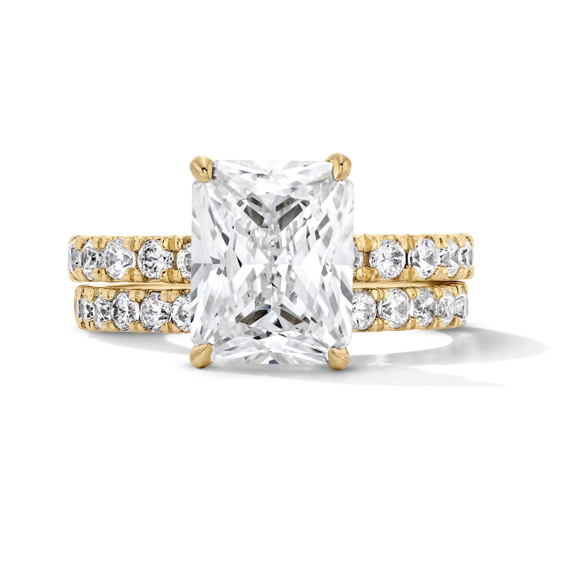 Main Image 1 of 4-1/3 CT. T.W. Radiant-Cut Certified Lab-Grown Diamond Hidden Frame Bridal Set in 14K Gold (F/VS2)