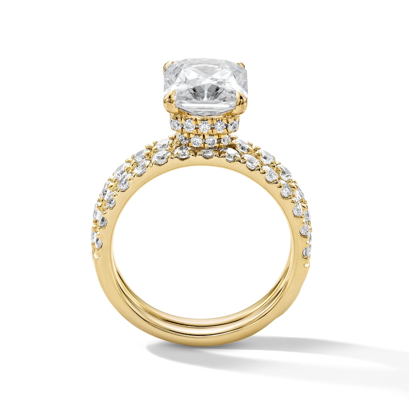 Main Image 2 of 4-1/3 CT. T.W. Radiant-Cut Certified Lab-Grown Diamond Hidden Frame Bridal Set in 14K Gold (F/VS2)