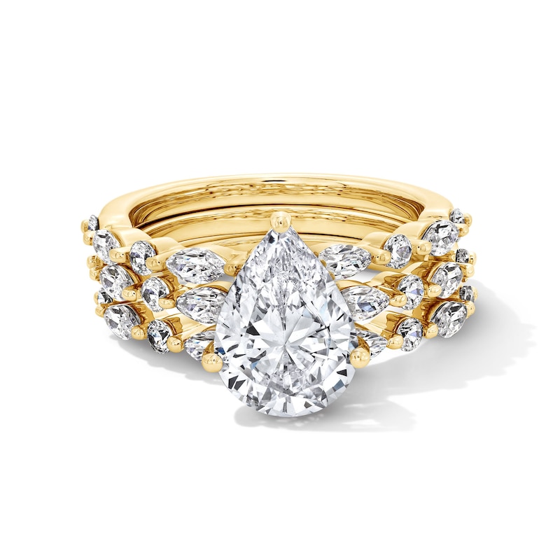 Main Image 1 of 3-1/3 CT. T.W. Pear-Shaped Certified Lab-Grown Diamond Hidden Frame Bridal Set in 14K Gold (F/VS2)