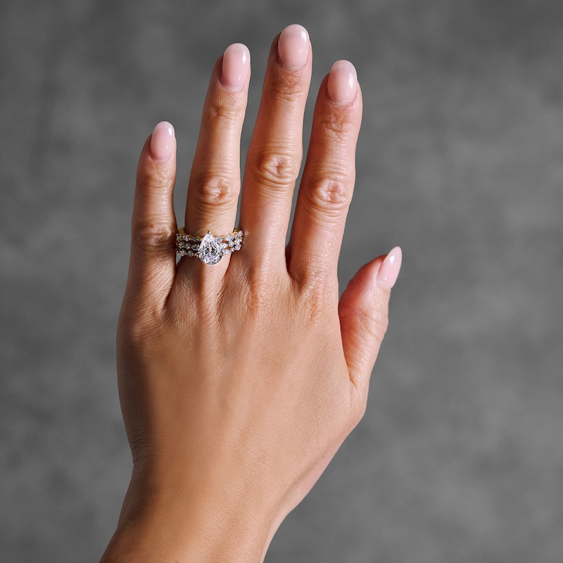 Main Image 2 of 3-1/3 CT. T.W. Pear-Shaped Certified Lab-Grown Diamond Hidden Frame Bridal Set in 14K Gold (F/VS2)