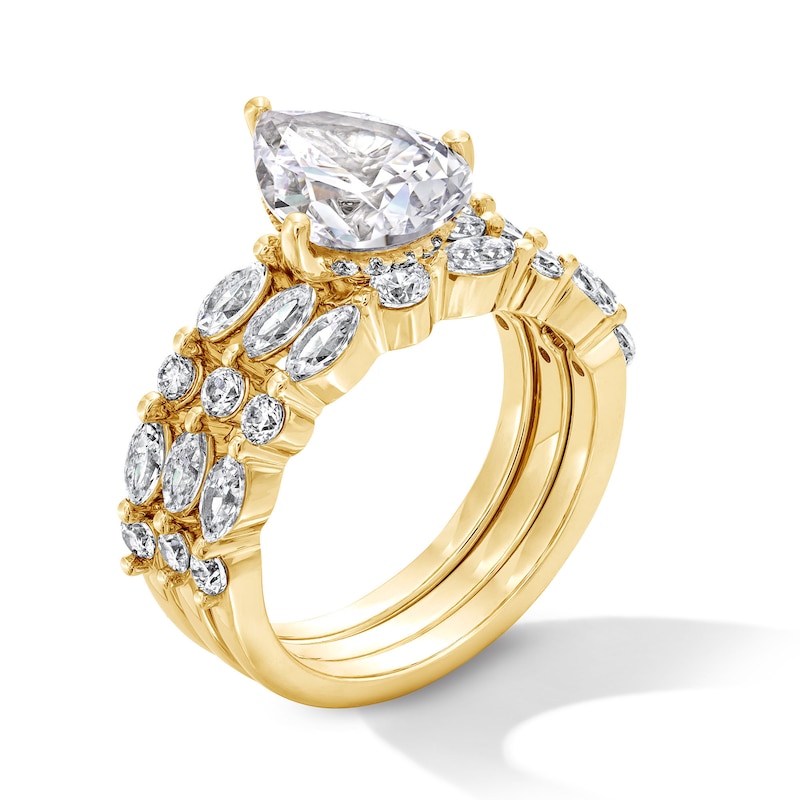 Main Image 3 of 3-1/3 CT. T.W. Pear-Shaped Certified Lab-Grown Diamond Hidden Frame Bridal Set in 14K Gold (F/VS2)