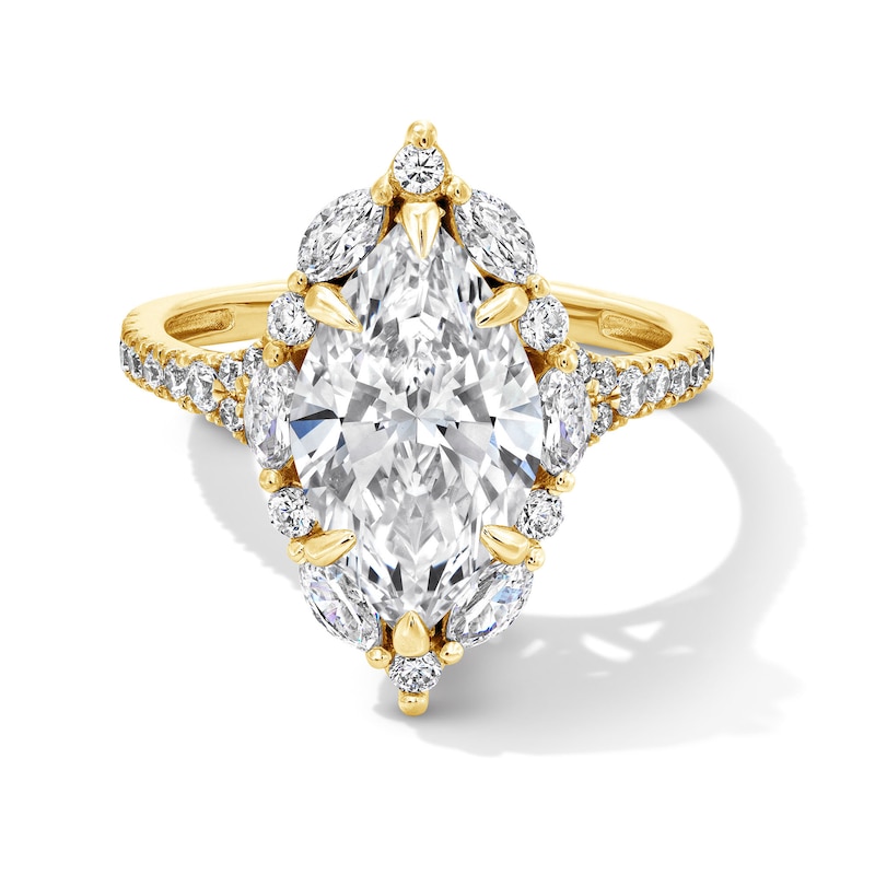 Main Image 1 of 3-3/4 CT. T.W. Marquise-Cut Certified Lab-Grown Diamond Frame Engagement Ring in 14K Gold (F/VS2)