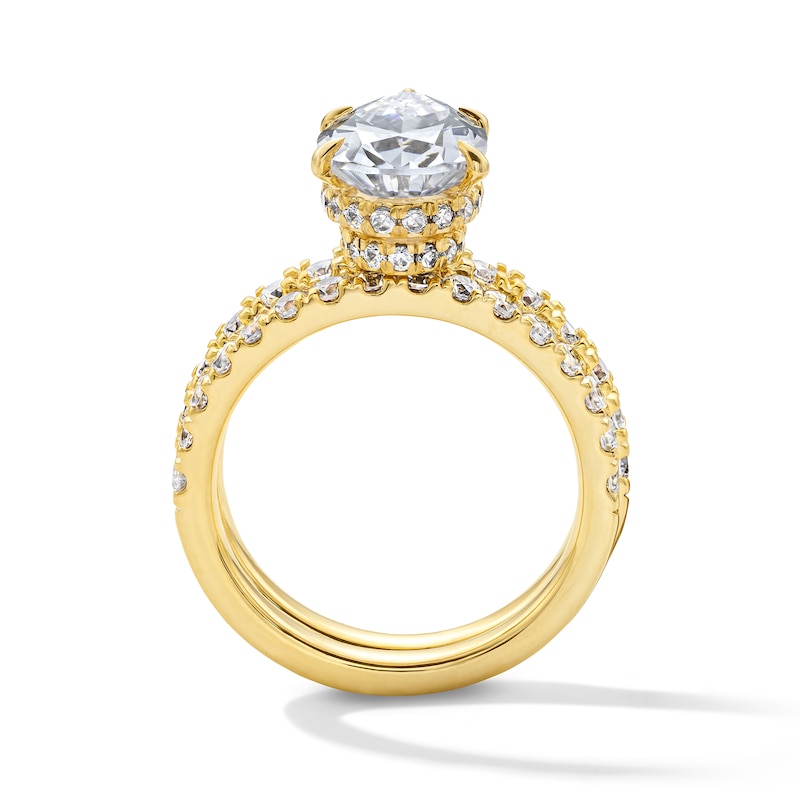 Main Image 2 of 4-1/3 CT. T.W. Pear-Shaped Certified Lab-Grown Diamond Hidden Frame Bridal Set in 14K Gold (F/VS2)