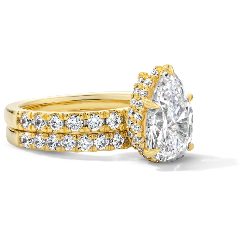 Main Image 3 of 4-1/3 CT. T.W. Pear-Shaped Certified Lab-Grown Diamond Hidden Frame Bridal Set in 14K Gold (F/VS2)