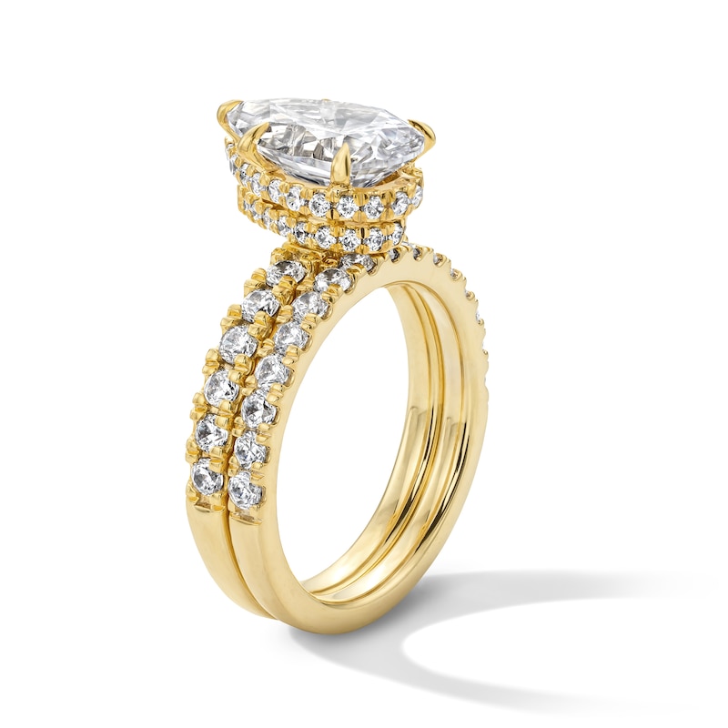 Main Image 4 of 4-1/3 CT. T.W. Pear-Shaped Certified Lab-Grown Diamond Hidden Frame Bridal Set in 14K Gold (F/VS2)