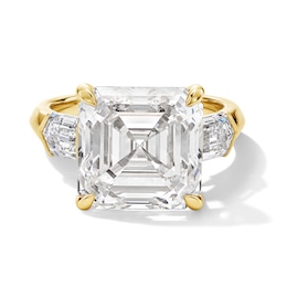11-1/3 CT. T.W. Asscher-Cut Certified Lab-Grown Diamond Three-Stone Engagement Ring in 14K Gold (F/VS2)