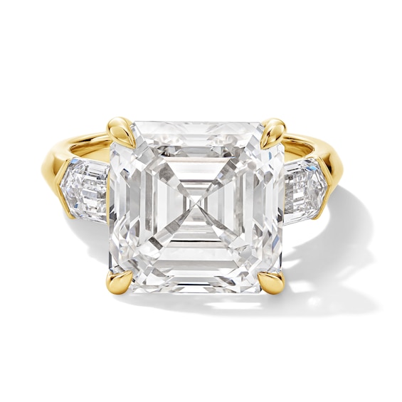 11-1/3 CT. T.w. Asscher-Cut Certified Lab-Grown Diamond Three-Stone Engagement Ring in 14K Gold (F/Vs2)