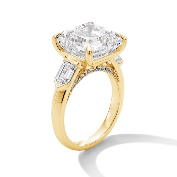 11-1/3 CT. T.w. Asscher-Cut Certified Lab-Grown Diamond Three-Stone Engagement Ring in 14K Gold (F/Vs2)