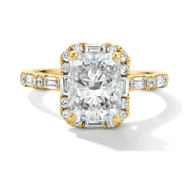 Main Image 1 of 2-5/8 CT. T.W. Radiant-Cut Certified Lab-Grown Diamond Frame Engagement Ring in 14K Gold (F/VS2)