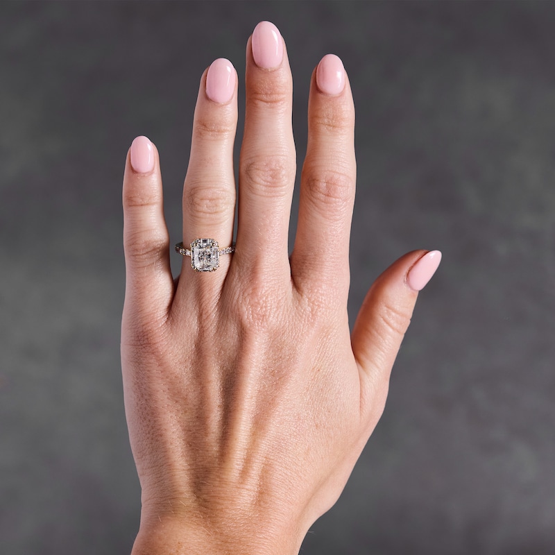 Main Image 2 of 2-5/8 CT. T.W. Radiant-Cut Certified Lab-Grown Diamond Frame Engagement Ring in 14K Gold (F/VS2)