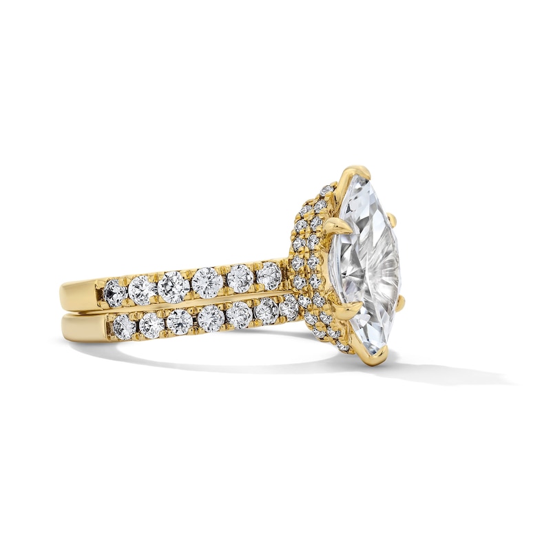 Main Image 3 of 4-1/3 CT. T.W. Marquise-Cut Certified Lab-Grown Diamond Hidden Frame Bridal Set in 14K Gold (F/VS2)
