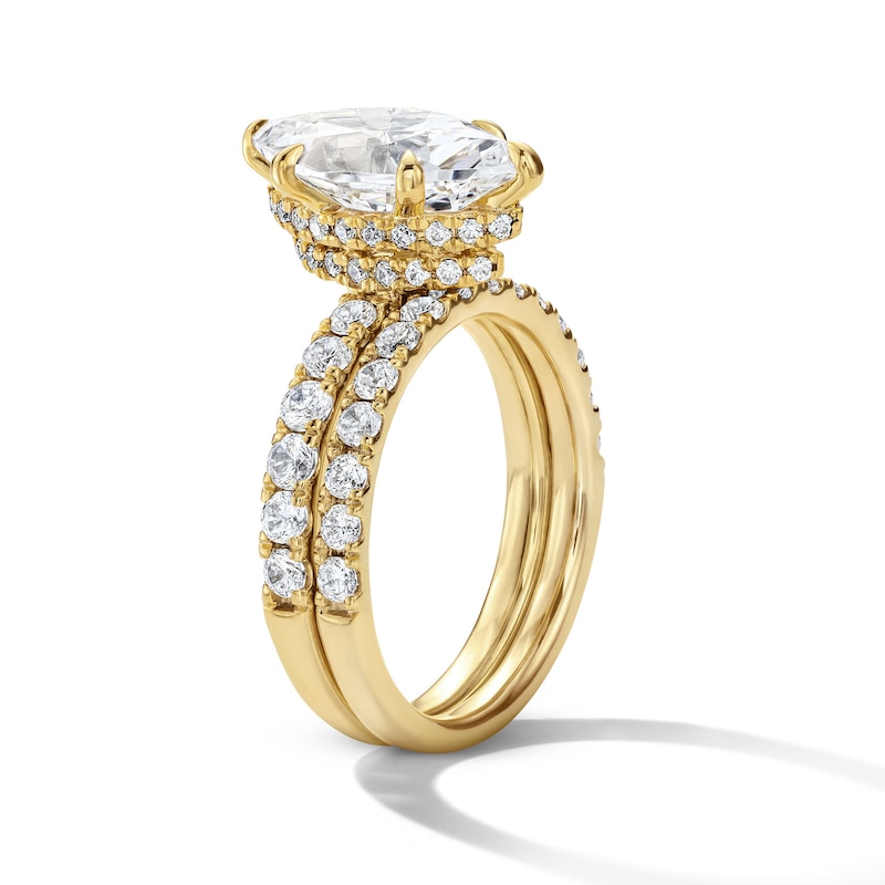 Main Image 4 of 4-1/3 CT. T.W. Marquise-Cut Certified Lab-Grown Diamond Hidden Frame Bridal Set in 14K Gold (F/VS2)