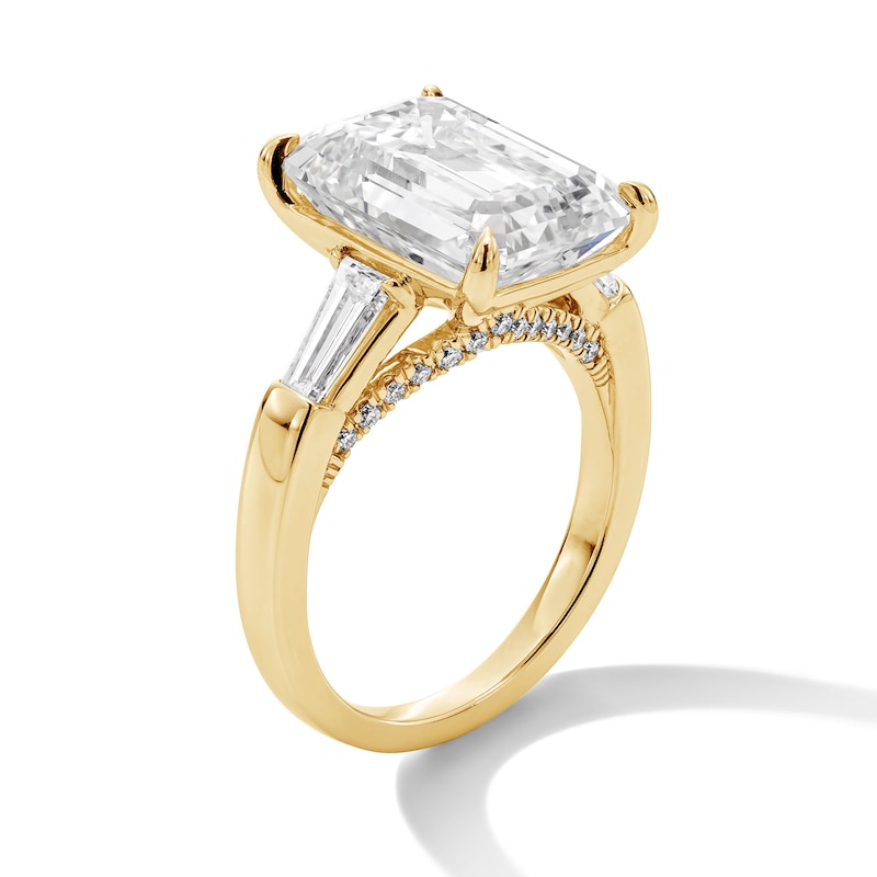 Main Image 3 of 8-3/4 CT. T.W. Emerald-Cut Certified Lab-Grown Diamond Three-Stone Engagement Ring in 14K Gold (F/VS2)